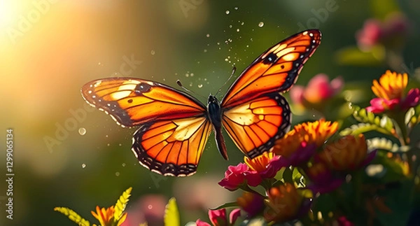Fototapeta A visual beautiful of a butterfly emerging from a fly freedom