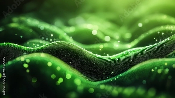 Fototapeta Abstract Green Wave Particle Background Digital Art