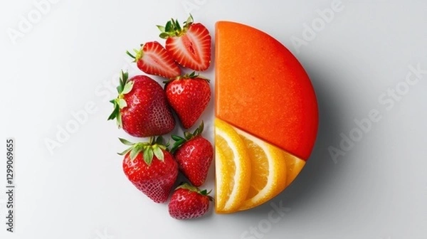 Fototapeta A slice of orange and a slice of strawberry are on a plate