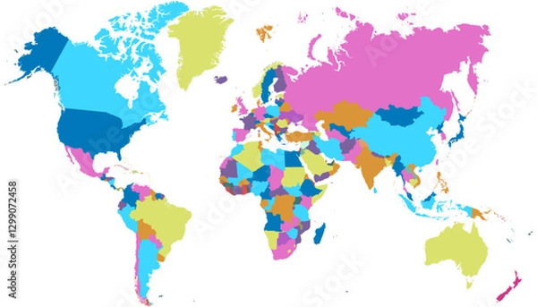 Fototapeta World map. Color modern vector map. Silhouette map