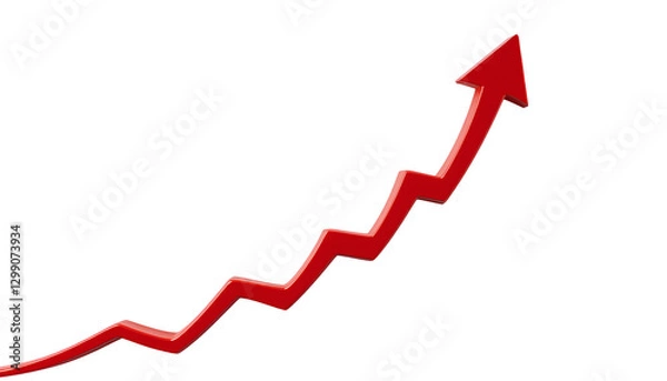 Fototapeta Photo of Red upward arrow graph showing rising trend isolated on transparent background 