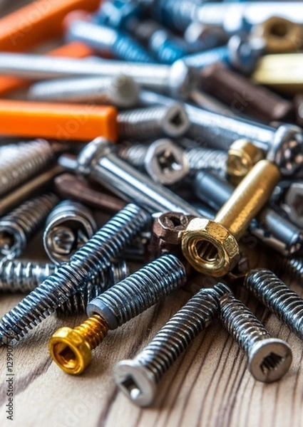 Obraz Essential Screws, Connectors, and Tools for Furniture Assembly - Inventory of Fasteners for DIY Projects