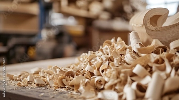 Obraz Professional Wood Scraps for Carpentry Projects | Leftover Wood Cuttings in Workshop for Crafting | Creative Carpenter Supplies Image