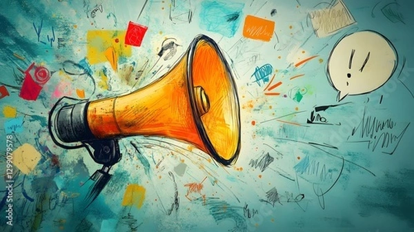 Obraz Creative Megaphone with Flowing Ideas
