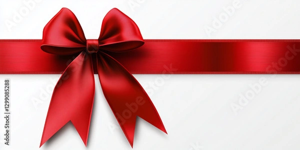 Fototapeta Red ribbon bow on white