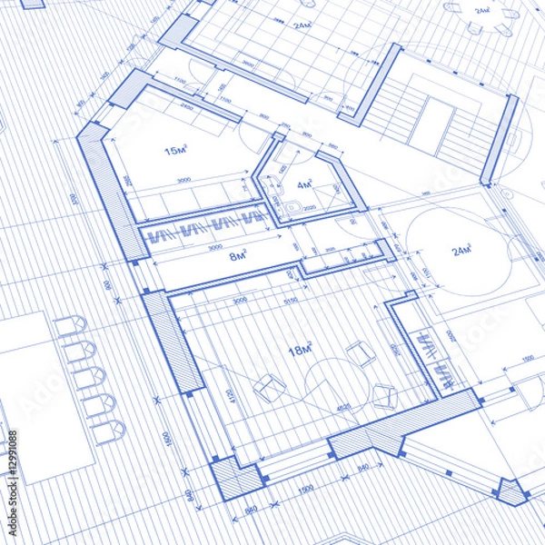 Obraz architecture blueprint: abstract house plan - vector background