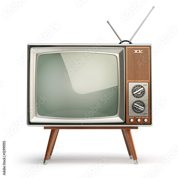 Obraz Retro telewizor na białym tle. Media komunikacyjne