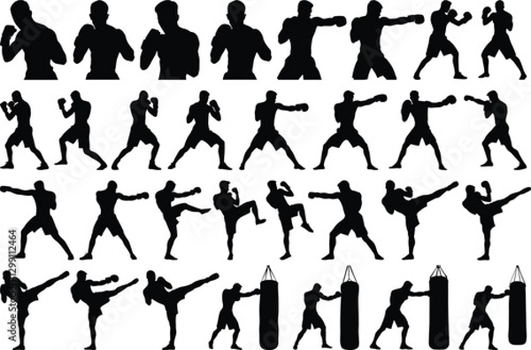 Fototapeta Boxing silhouette vectors. Set of boxer silhouettes vector illustrations isolated on transparent background