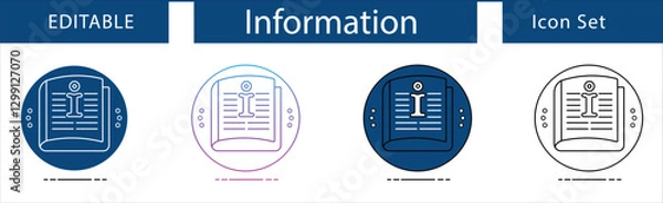Obraz This Information Icon Set features clean, editable icons for documents, data, and knowledge. Ideal for web, apps, and presentations, it’s fully scalable and customizable for versatile use.
