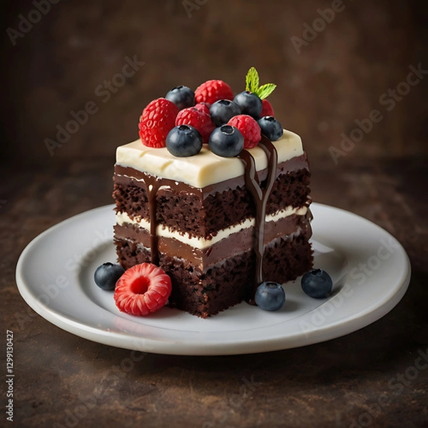 Fototapeta A chocolate cake with chocolate frosting and strawberries | Premium AI-generated image