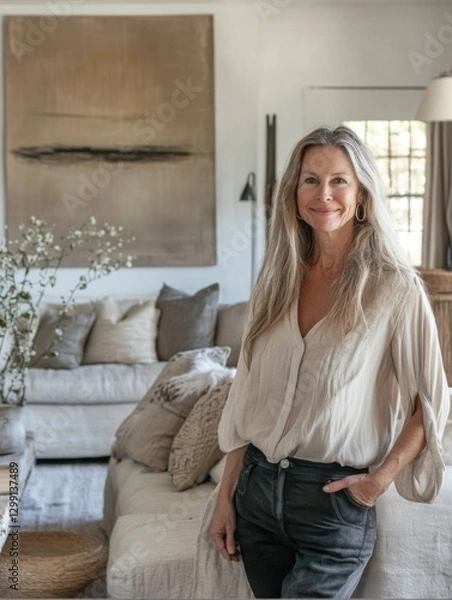 Obraz Casual Portrait of a Creative Professional in a Cozy Home Interior