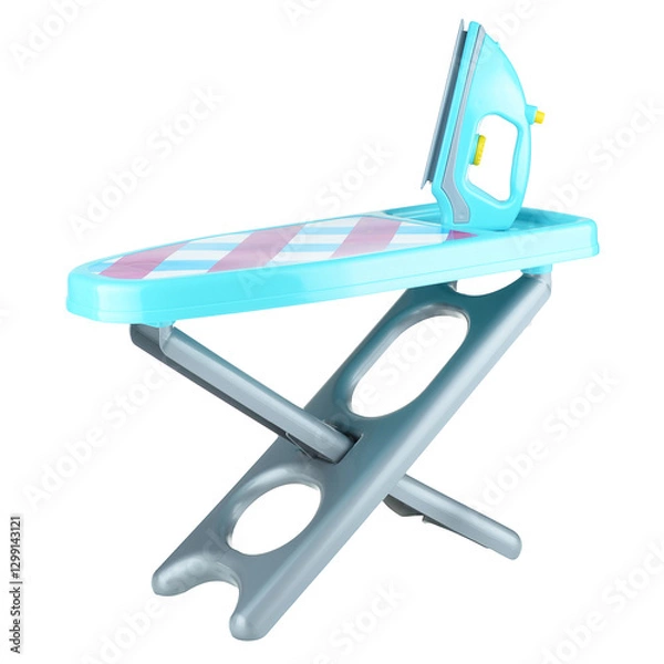 Fototapeta A blue toy iron on a ironing board for children's play.