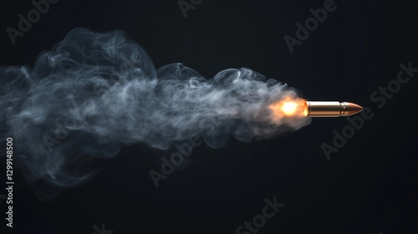 Obraz set of bullet in motion leaving a trail of smoke on black background