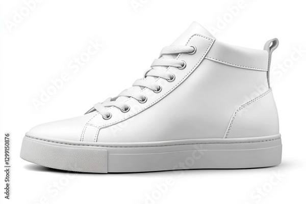 Fototapeta White high-top sneakers, ultra-detailed and ultra-realistic. A pair of stylish white sneakers with thick soles and clean lines on an isolated background, perfect for conveying the modern vibe associat
