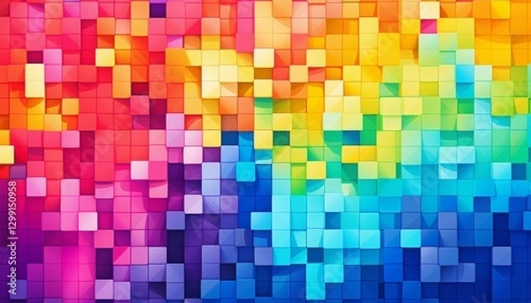 Fototapeta Colorful pixel square background geometric mosaic texture.