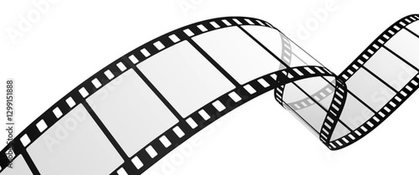 Fototapeta Realistic Wavy Film Strip Frame Isolated on White Background, Blank Curved Movie Reel Border for Video Editing, Retro Cinematic Design Element for Film Industry, Photography, and Multimedia