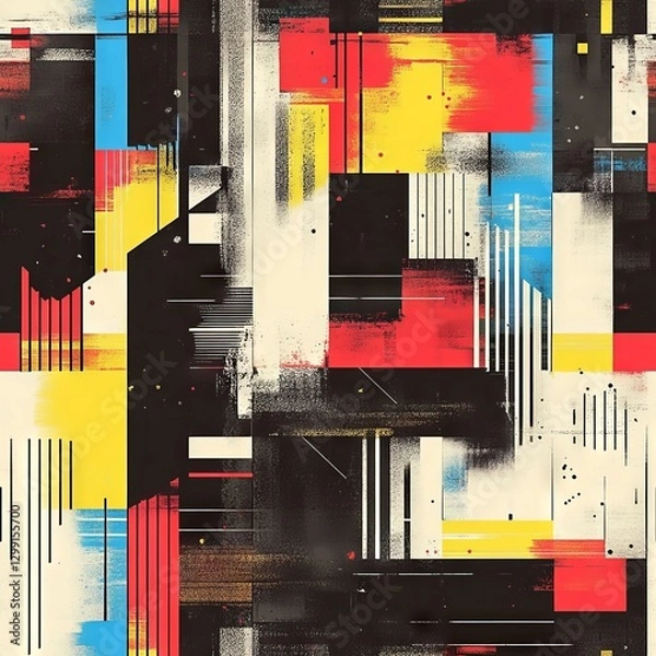 Fototapeta Seamless Pattern - Abstract geometric composition with bold colors and textured surfaces.