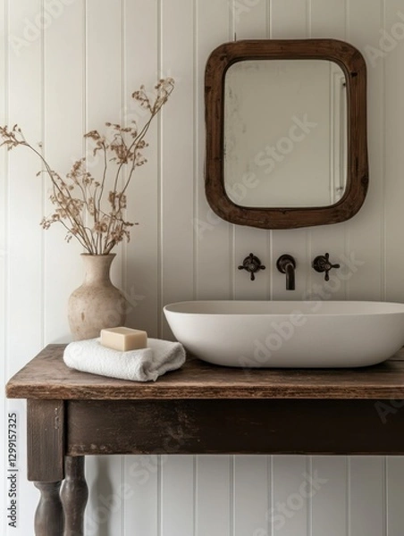 Obraz Modern Farmhouse Bathroom with Vintage Cottage Elements