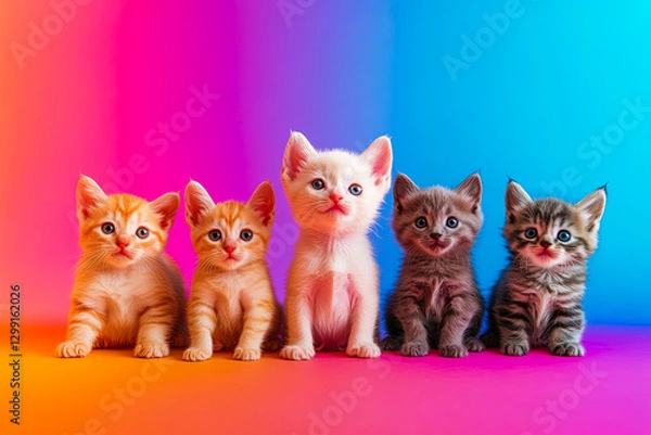 Obraz Cute Kittens Sitting on a Colorful Background