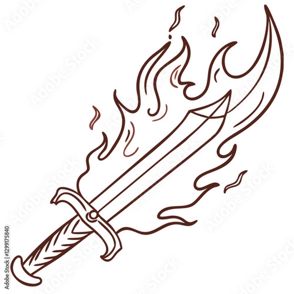 Fototapeta Flaming Sword Vector Illustration with Fiery Design for Fantasy and Mythical Themes