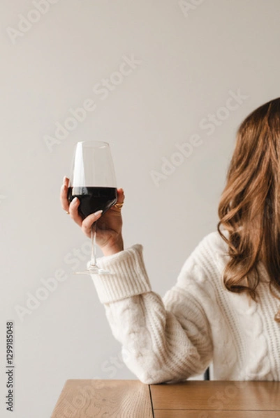 Fototapeta Woman holding a glass of red wine