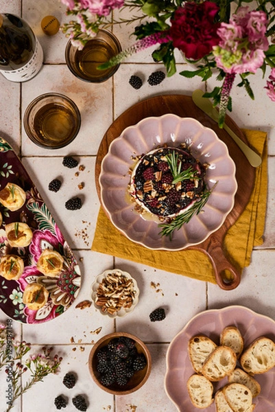 Fototapeta Brie Cheese With Nuts and Jam