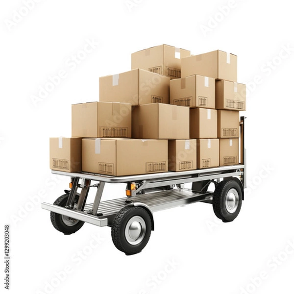 Obraz Hand truck with cardboard boxes side view isolate on white or transparency background