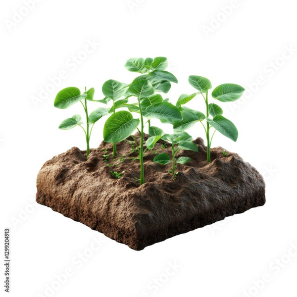 Obraz piece of land with soybean plantation on white background