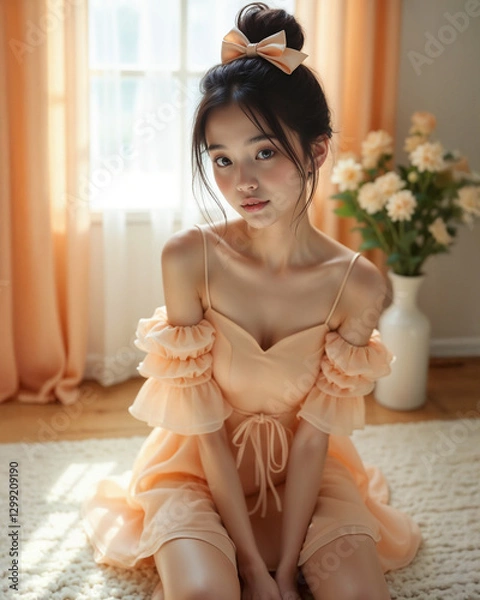 Fototapeta Ethereal Peach Ruffle – Soft Elegance & Delicate Charm