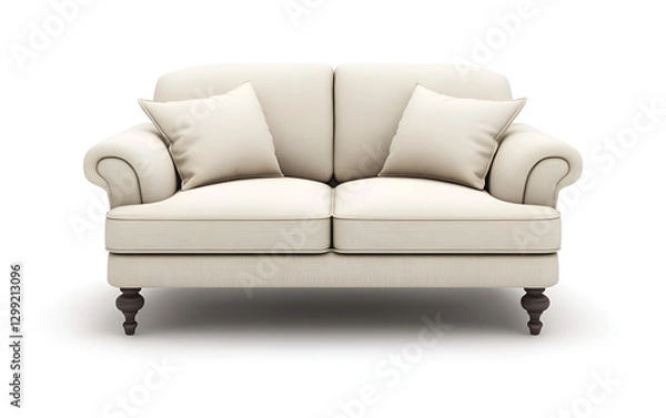 Fototapeta A white leather couch with a buttoned back, offering a blend of elegance and comfort for contemporary interior déco on a white background