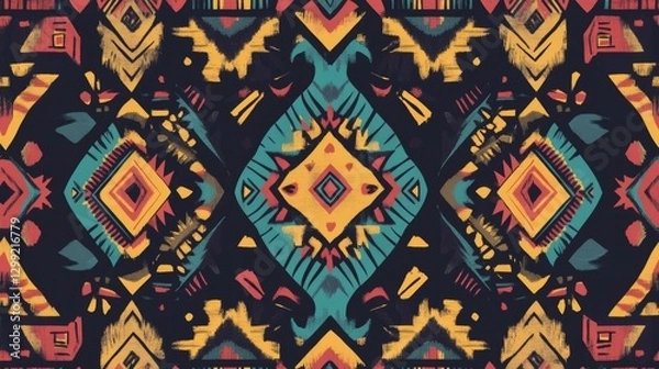 Fototapeta Colorful Aztec-inspired pattern with tribal designs. Use it for fabric, wallpaper, clothing, or gift wrap. Vector graphic 