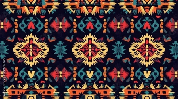 Fototapeta Colorful Aztec-inspired pattern with tribal designs. Use it for fabric, wallpaper, clothing, or gift wrap. Vector graphic. 