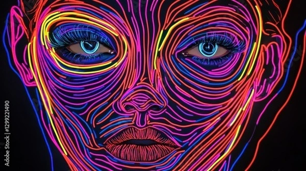 Fototapeta Colorful Neon Lines Art Portrait of a Woman's Face