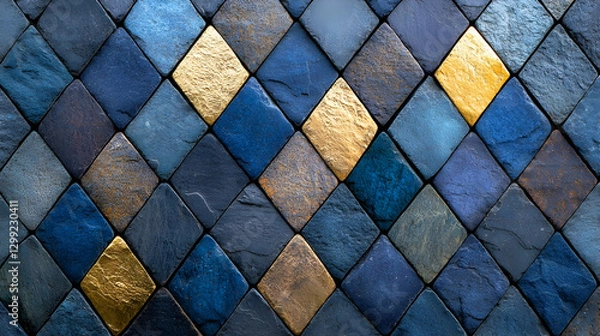Obraz Blue and gold mosaic tile wall texture