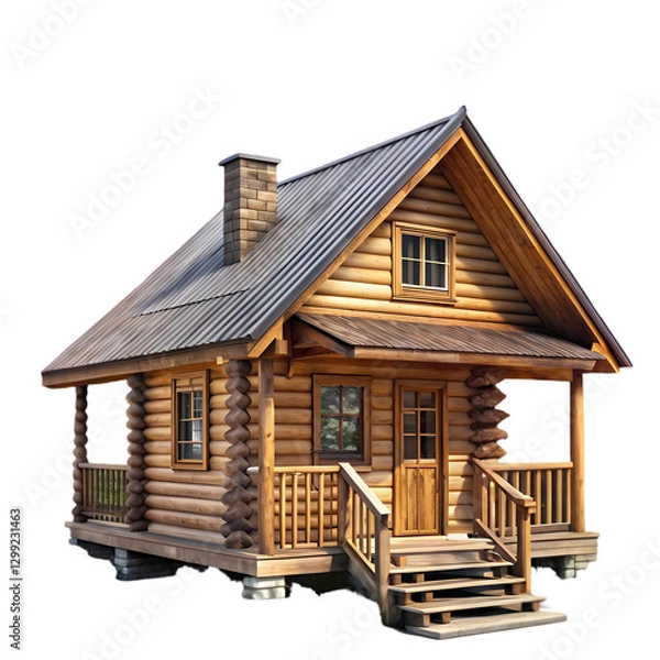 Fototapeta Rustic Log Cabin: Wooden House Image isolated on transparent background