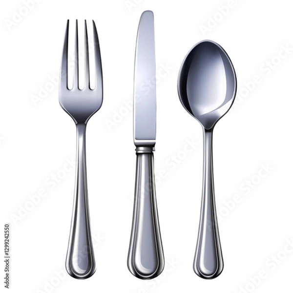 Fototapeta Silverware Set: Fork, Knife, Spoon isolated on transparent background