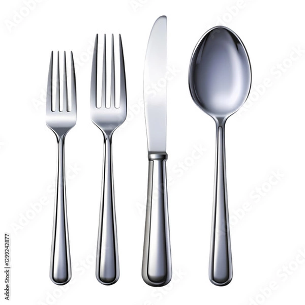 Obraz Elegant Silverware Set: Fork, Knife, Spoon isolated on transparent background