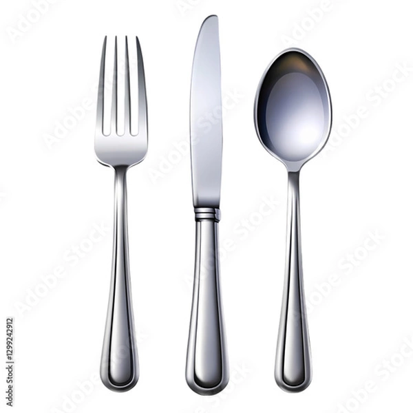Fototapeta Elegant Silverware: Fork, Knife, Spoon isolated on transparent background