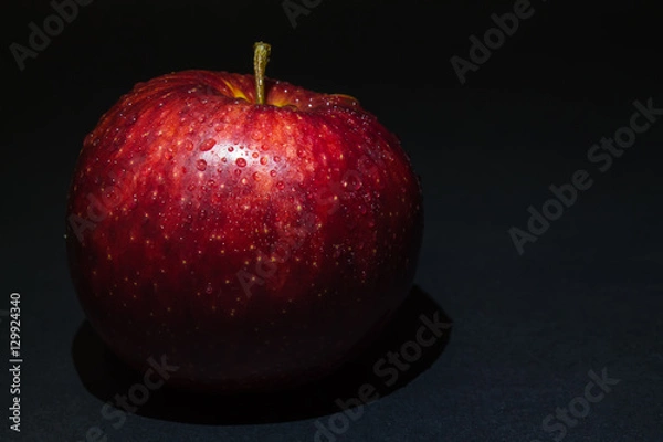 Fototapeta red apple with drops of dew on a black background