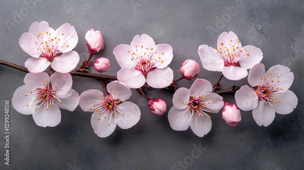 Fototapeta Close-up of cherry blossom branch in full bloom with soft pink petals glowing under sunlight, symbolizing beauty and spring renewal. Banner, copy space