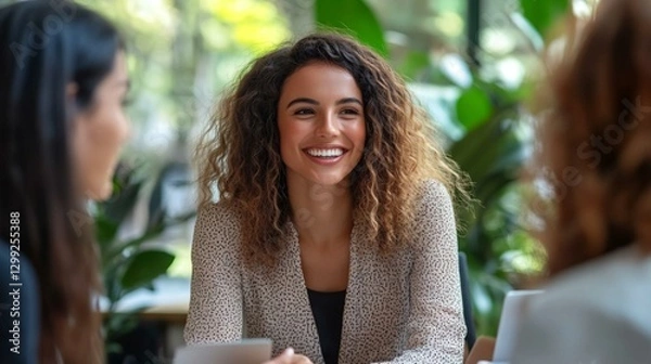 Obraz 笑顔で会話する会社員の女性