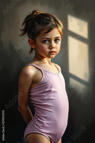 Obraz A young girl in a balet studio. AI illustration