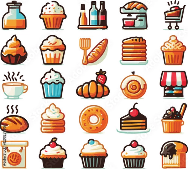 Fototapeta color icons of bakeries