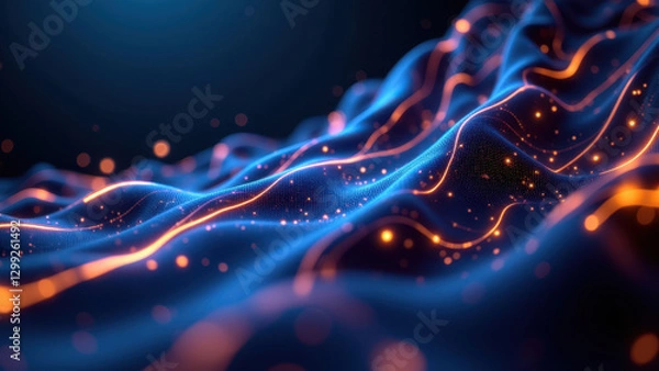 Fototapeta A dynamic digital art piece with vibrant neon waves resembling a flowchart or abstract data visualization, evoking ci/cd pipelines and DevOps workflows.