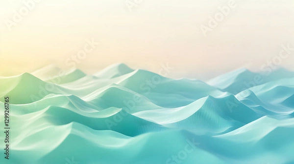 Fototapeta Abstract turquoise waves with a soft gradient background creating a serene mood