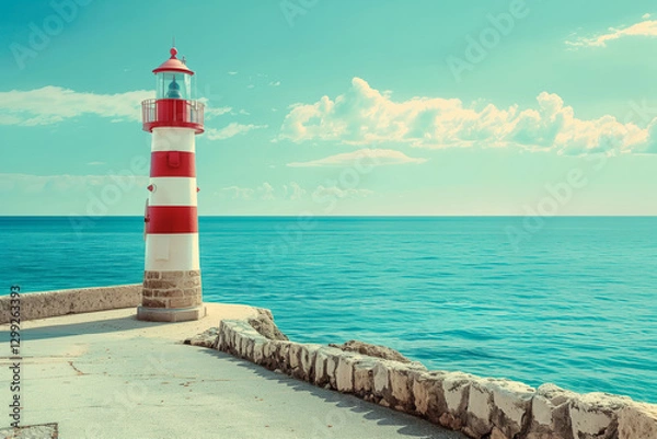 Fototapeta Coastal lighthouse scene with ocean views