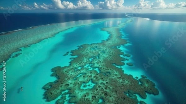 Fototapeta Sunlight filtering through ocean water on a coral reef affected by bleaching and climate change	