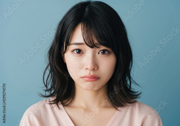 Obraz 口元をゆがませた感傷的な表情の若い女性