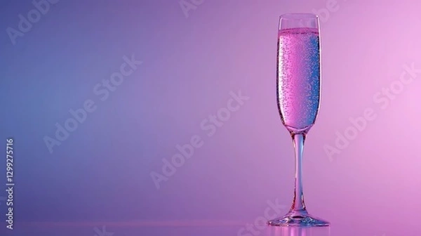 Fototapeta A sparkling champagne flute sits against a vibrant purple and blue gradient backdrop, creating an elegant and festive atmosphere.