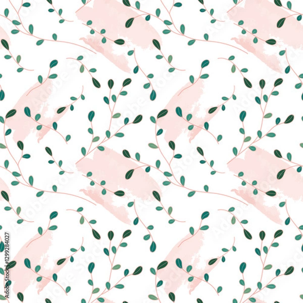 Obraz Seamless hand drawn botanical vector pattern with leaves and branches in a simple harmonious style. Beautiful botany art for print, fabric, design, packaging.